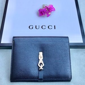 Gucci Jackie O Metal Marmont Black Leather Fittings Bi-Fold Wallet Unisex